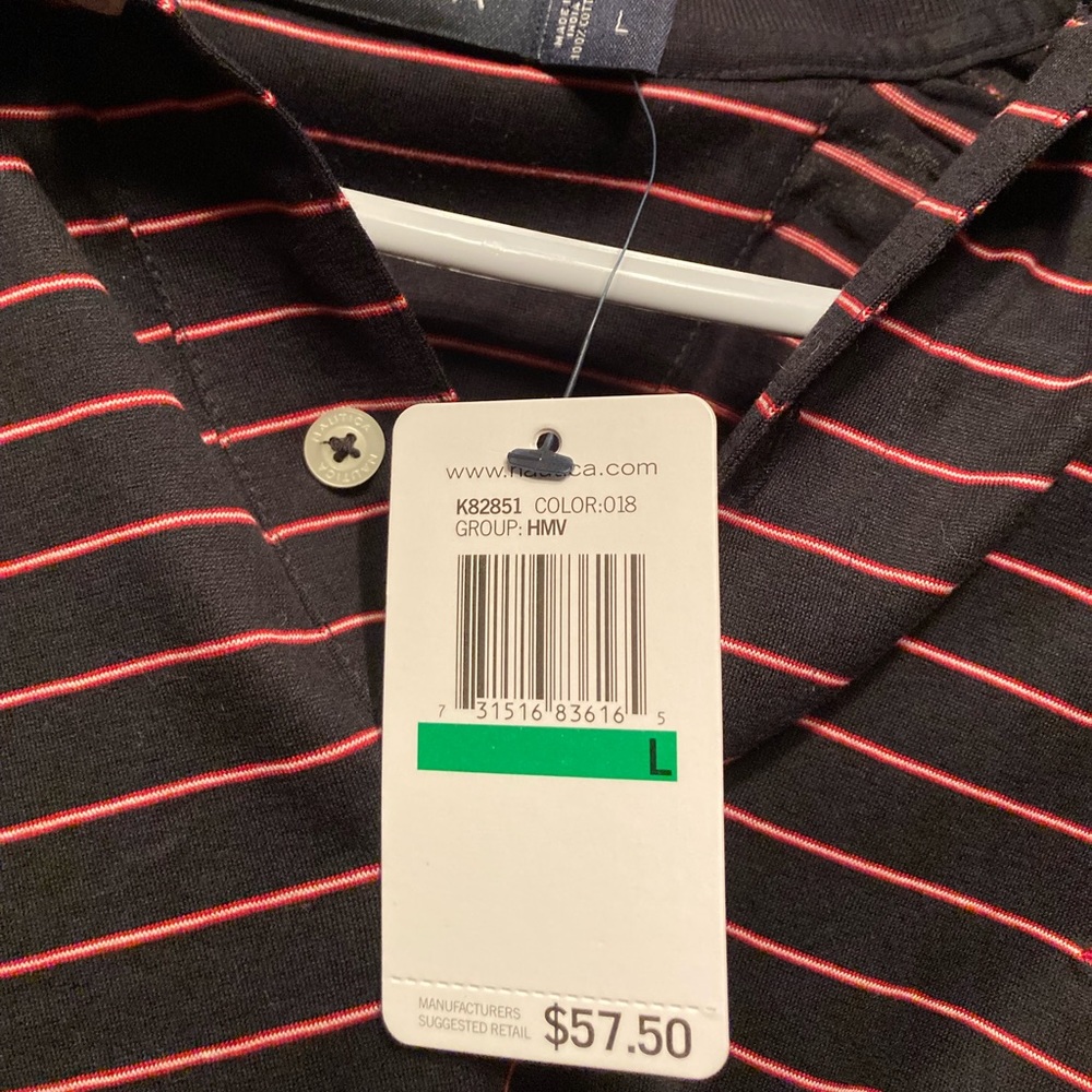 NWT - NAUTICA Men’s Size Large Striped Black and Red Shirt - Picture 2 of 11